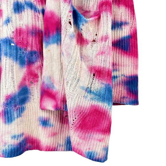 Zadig & Voltaire White Pink Blue Tie Dye Open Knit Relaxed Fit Cashmere Cardigan - Picture 5 of 10